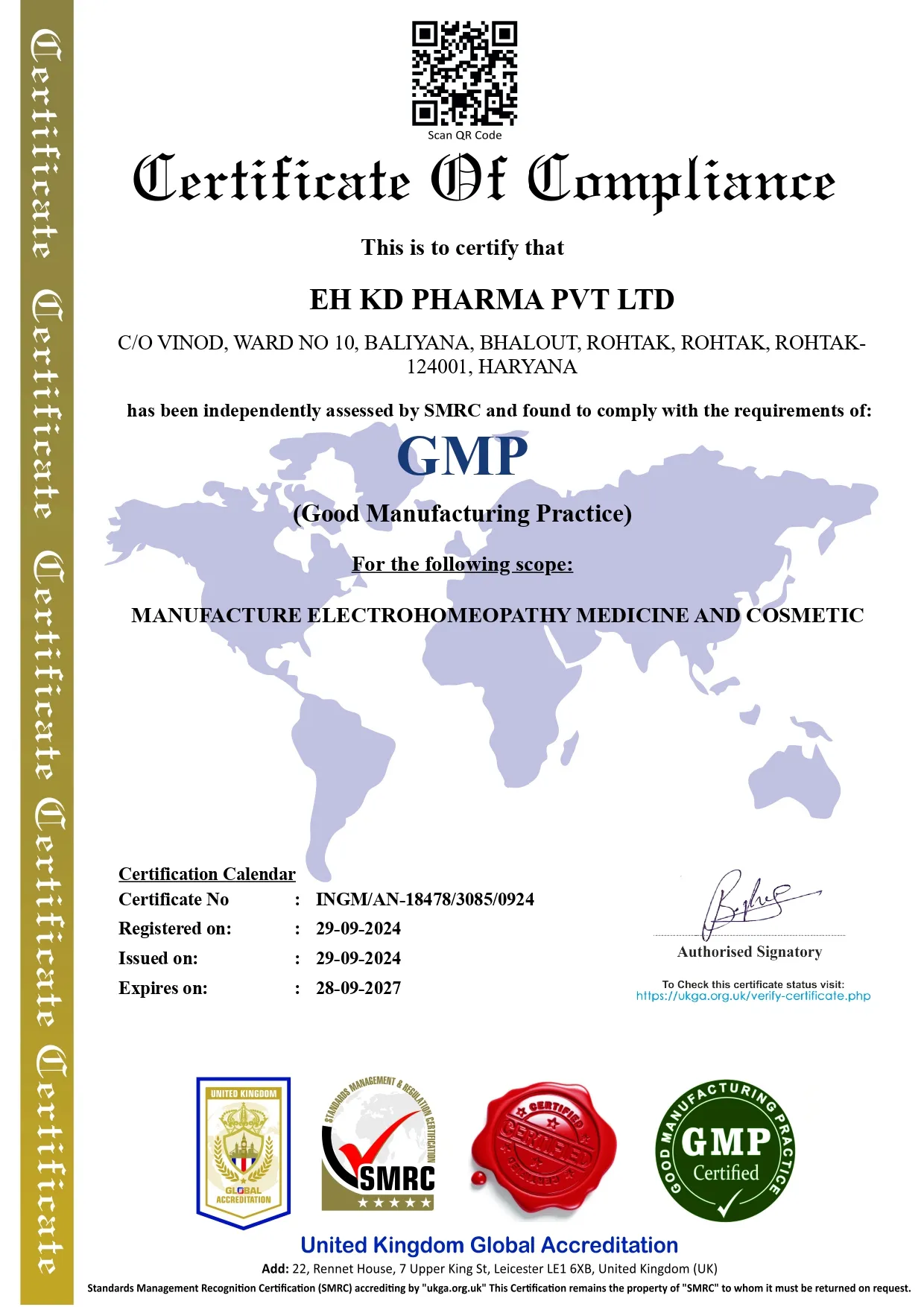 GMP Certified certificate